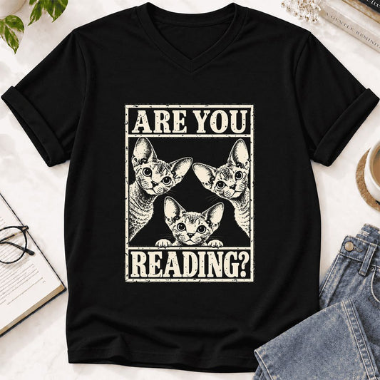 Are You Reading Devon Rex Ultra-Soft V-Neck | Cat Lover Gift Black