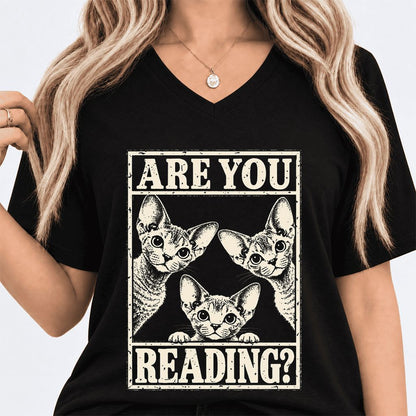 ARE YOU READING Devon Rex Ultra-Soft V-Neck | Cat Lover Gift Black