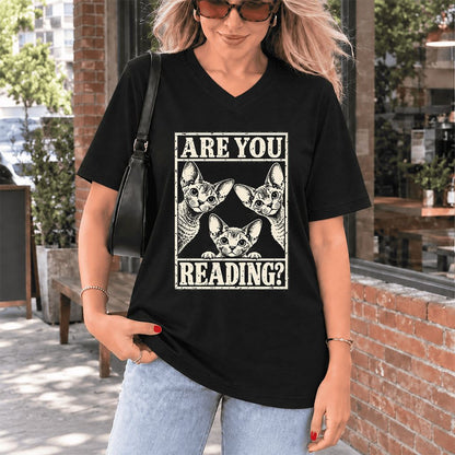 ARE YOU READING Devon Rex Ultra-Soft V-Neck | Cat Lover Gift Black