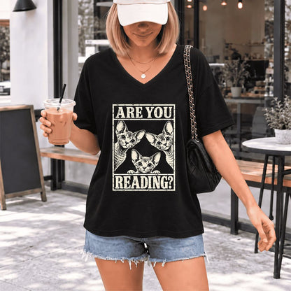ARE YOU READING Devon Rex Ultra-Soft V-Neck | Cat Lover Gift Black