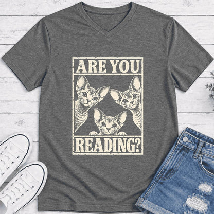 ARE YOU READING Devon Rex Ultra-Soft V-Neck | Cat Lover Gift Deep Heather