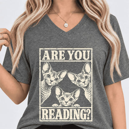 ARE YOU READING Devon Rex Ultra-Soft V-Neck | Cat Lover Gift Deep Heather