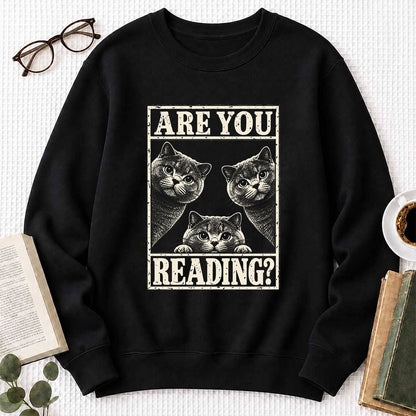 ARE YOU READING? British Shorthair Printed Sweatshirt | Cat Lover Gift Black