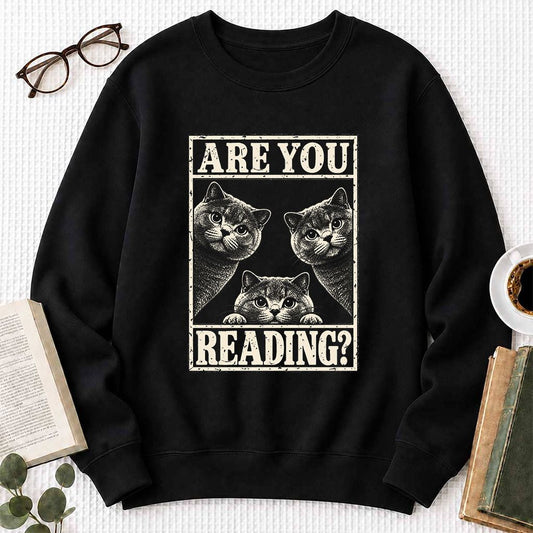 Are You Reading British Shorthair Crewneck Sweatshirt | Cat Lover Gift Black