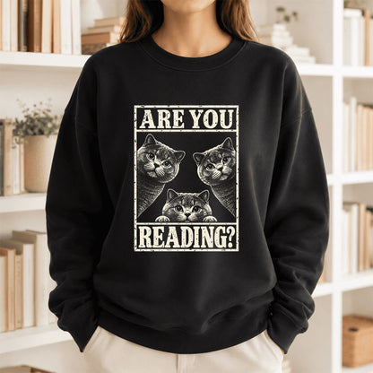 ARE YOU READING? British Shorthair Printed Sweatshirt | Cat Lover Gift Black