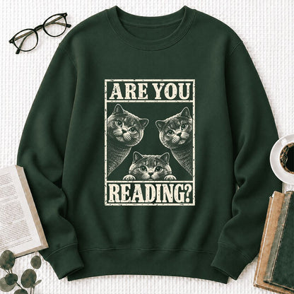 ARE YOU READING? British Shorthair Printed Sweatshirt | Cat Lover Gift Forest Green