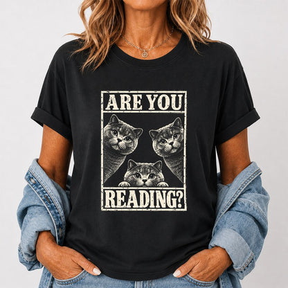 ARE YOU READING? British Shorthair Printed T-Shirt | Cat Lover Gift Black