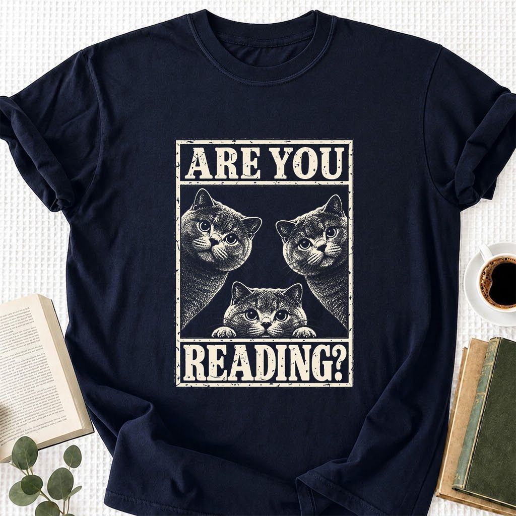 ARE YOU READING? British Shorthair Printed T-Shirt | Cat Lover Gift Navy