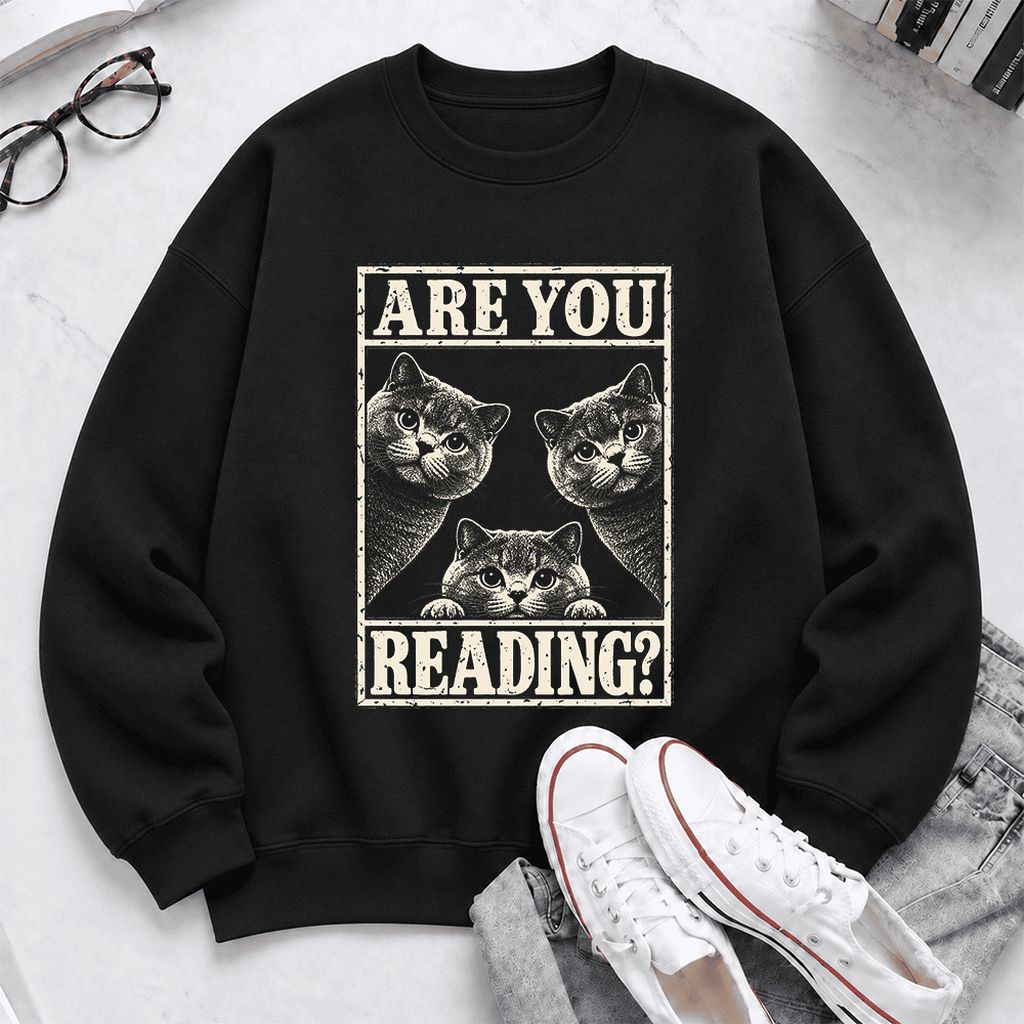 Are You Reading British Shorthair Softstyle Sweatshirt | Cat Lover Reader Gift Black