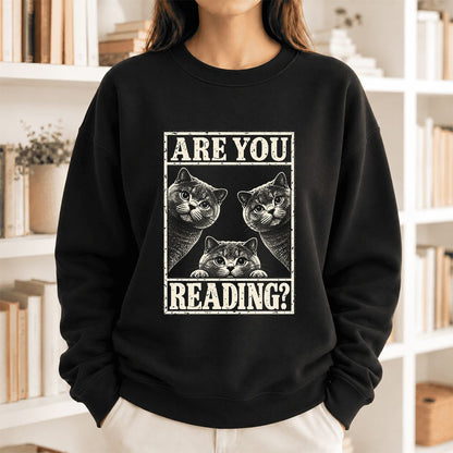 Are You Reading British Shorthair Softstyle Sweatshirt | Cat Lover Reader Gift Black