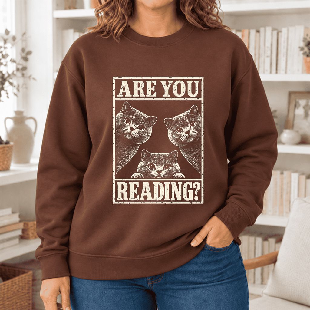 Are You Reading British Shorthair Softstyle Sweatshirt | Cat Lover Reader Gift Cocoa