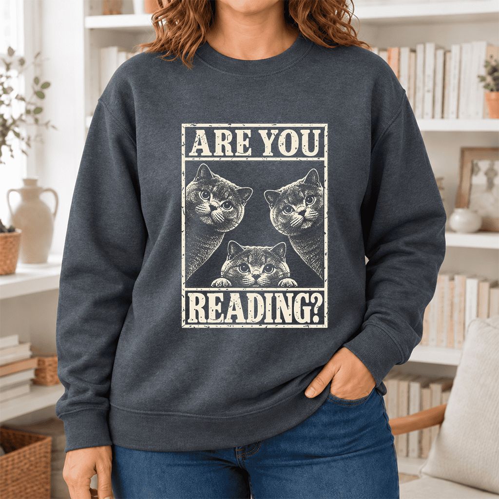Are You Reading British Shorthair Softstyle Sweatshirt | Cat Lover Reader Gift Dark Heather