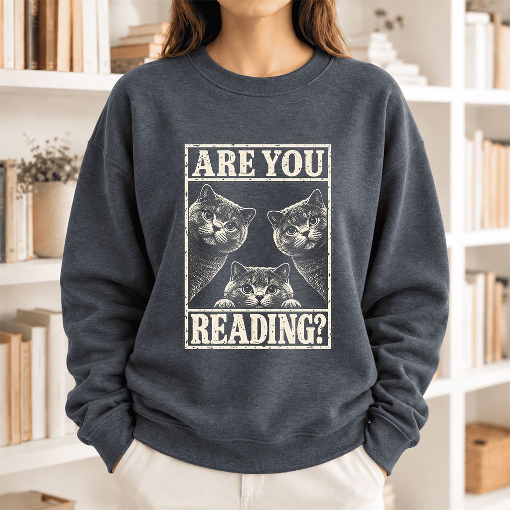 Are You Reading British Shorthair Softstyle Sweatshirt | Cat Lover Reader Gift Dark Heather