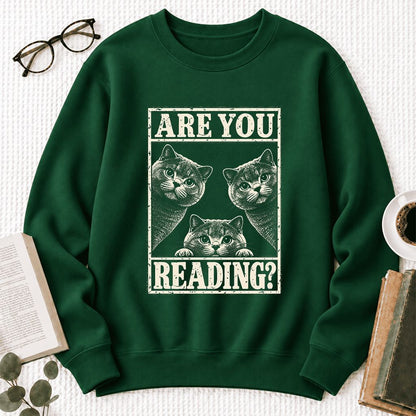 Are You Reading British Shorthair Softstyle Sweatshirt | Cat Lover Reader Gift Forest Green