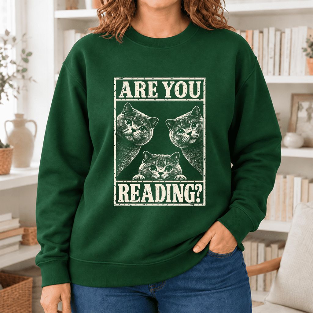 Are You Reading British Shorthair Softstyle Sweatshirt | Cat Lover Reader Gift Forest Green