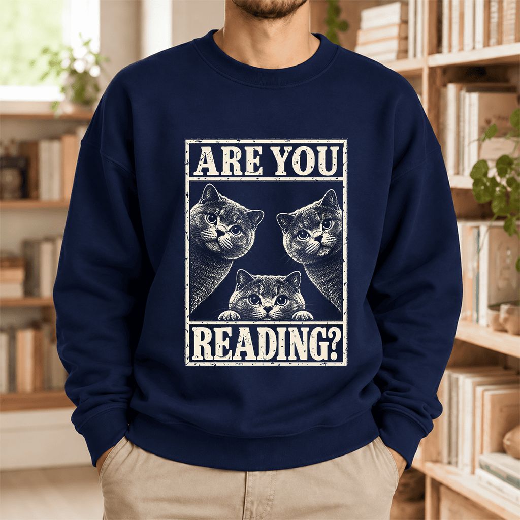 Are You Reading British Shorthair Softstyle Sweatshirt | Cat Lover Reader Gift Navy