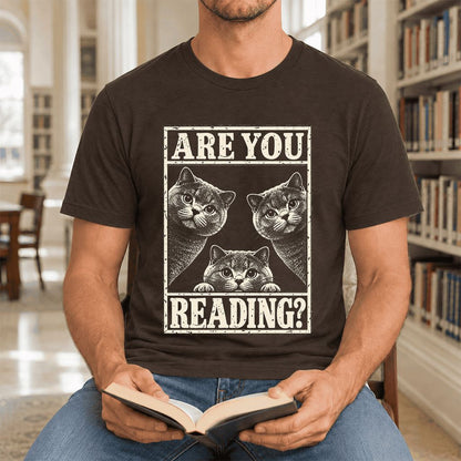 ARE YOU READING? British Shorthair Ultra-Soft Cotton T-Shirt | Cat Lover Gift Brown