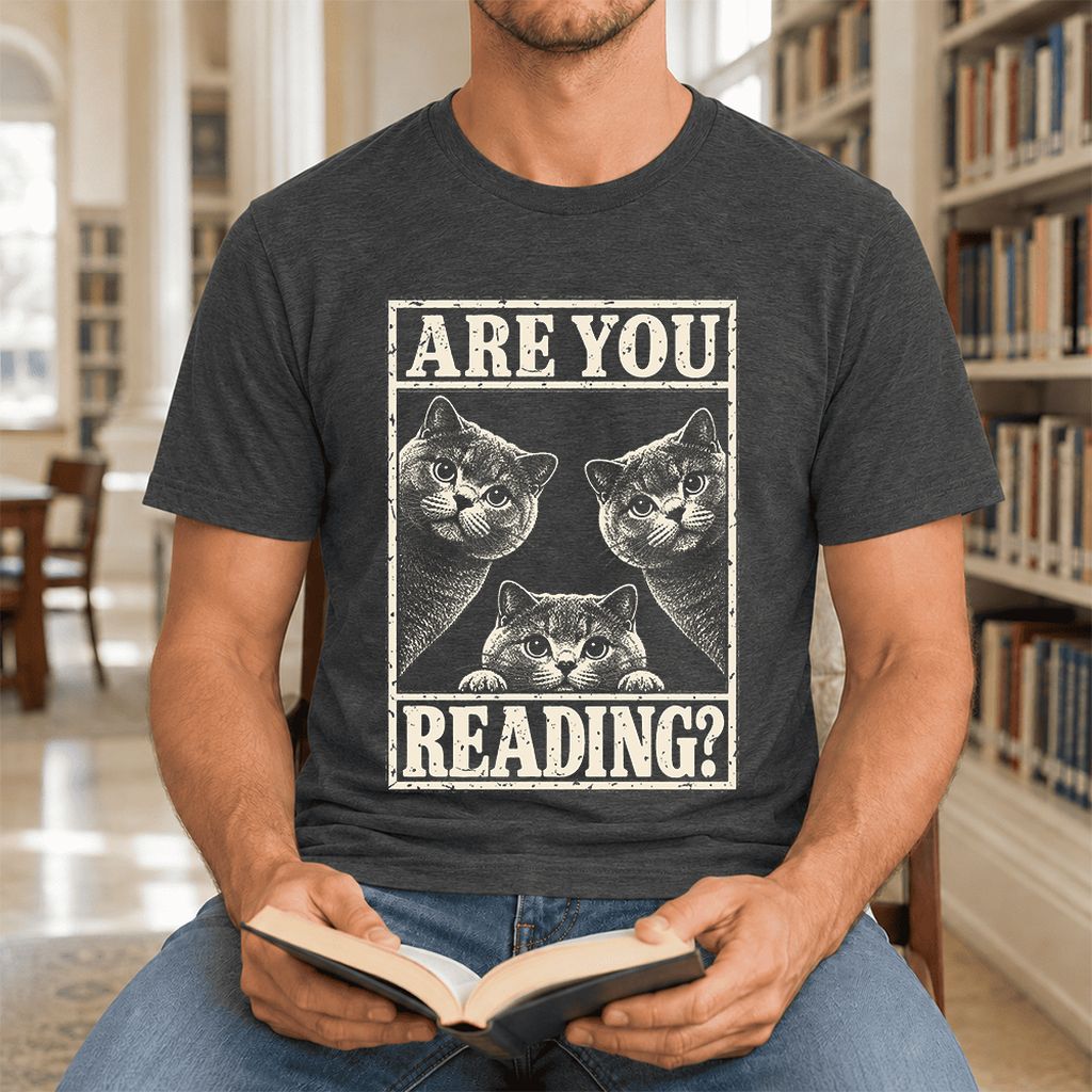 ARE YOU READING? British Shorthair Ultra-Soft Cotton T-Shirt | Cat Lover Gift Dark Grey Heather
