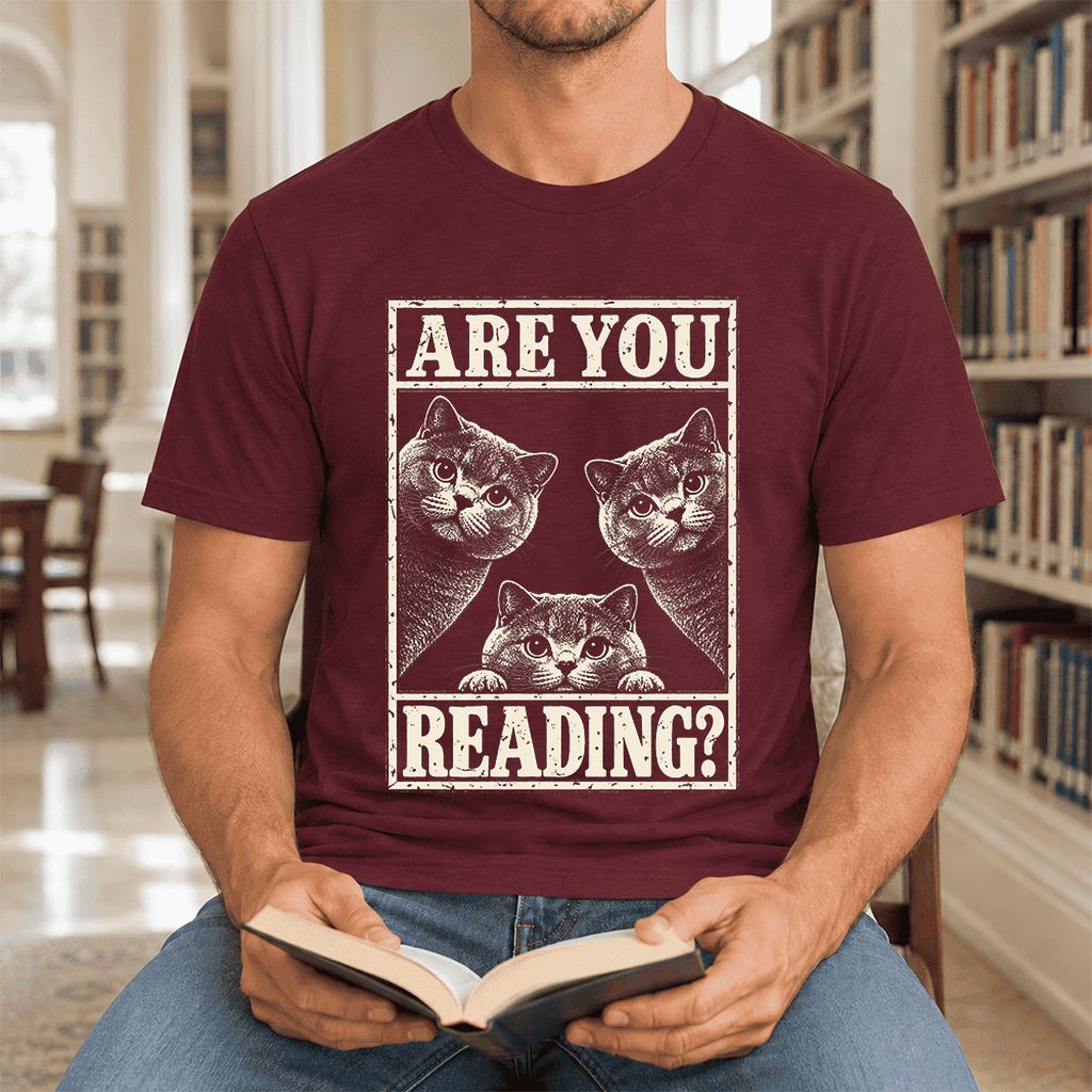 ARE YOU READING? British Shorthair Ultra-Soft Cotton T-Shirt | Cat Lover Gift Maroon