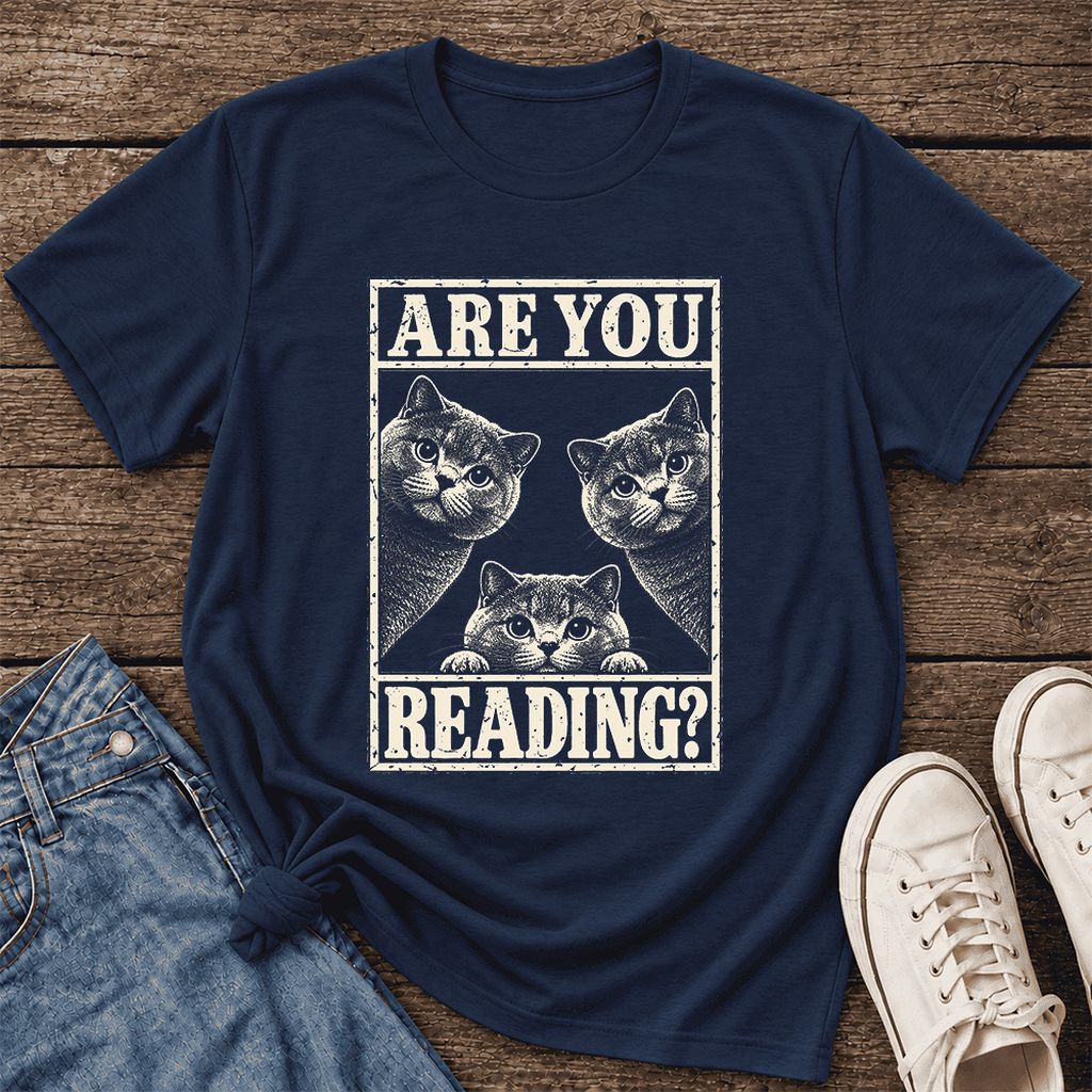 ARE YOU READING? British Shorthair Ultra-Soft Cotton T-Shirt | Cat Lover Gift Navy