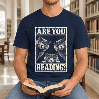 ARE YOU READING? British Shorthair Ultra-Soft Cotton T-Shirt | Cat Lover Gift Navy