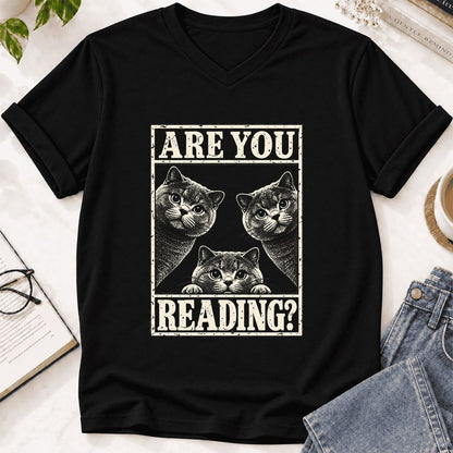 ARE YOU READING? British Shorthair Ultra-Soft V-Neck | Cat Lover Gift Black