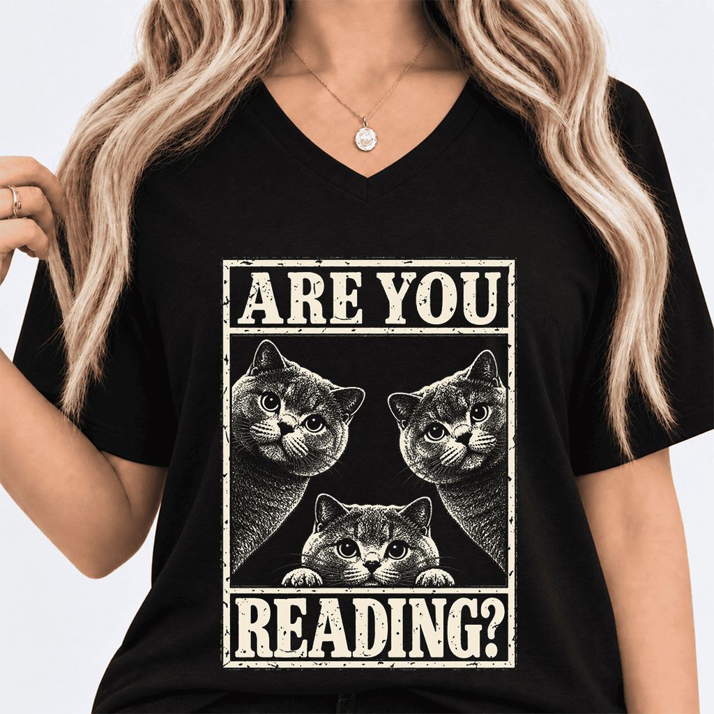 ARE YOU READING? British Shorthair Ultra-Soft V-Neck | Cat Lover Gift Black