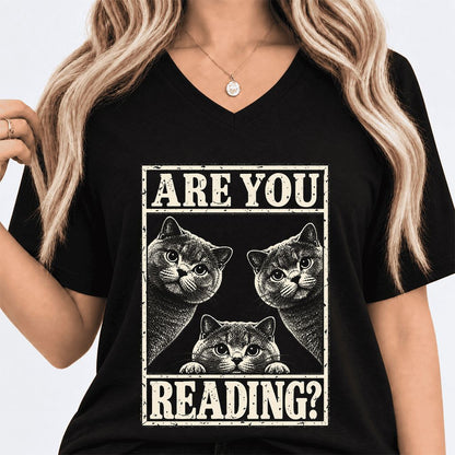 ARE YOU READING? British Shorthair Ultra-Soft V-Neck | Cat Lover Gift Black