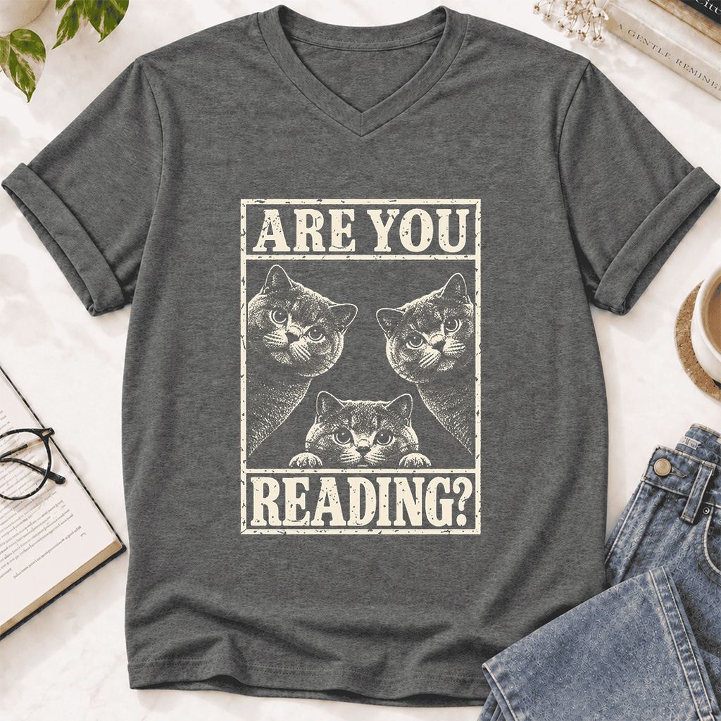 ARE YOU READING? British Shorthair Ultra-Soft V-Neck | Cat Lover Gift Deep Heather