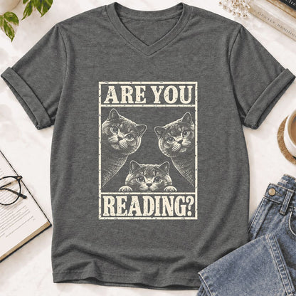 ARE YOU READING? British Shorthair Ultra-Soft V-Neck | Cat Lover Gift Deep Heather