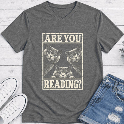 ARE YOU READING? British Shorthair Ultra-Soft V-Neck | Cat Lover Gift Deep Heather