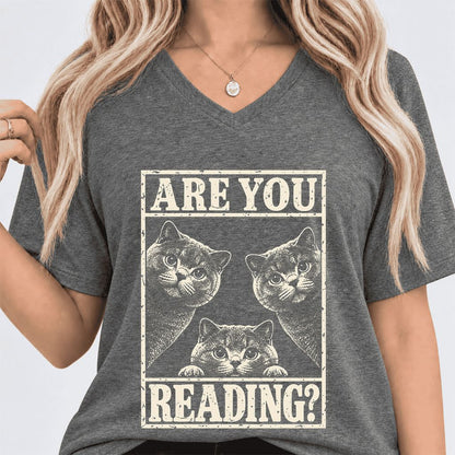 ARE YOU READING? British Shorthair Ultra-Soft V-Neck | Cat Lover Gift Deep Heather