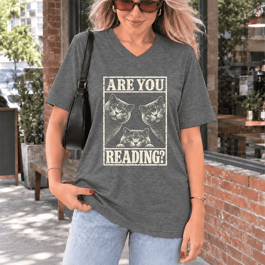 ARE YOU READING? British Shorthair Ultra-Soft V-Neck | Cat Lover Gift Deep Heather