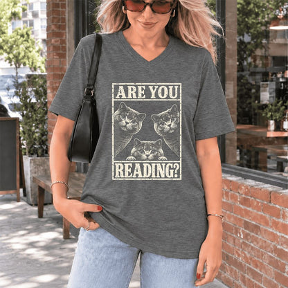 ARE YOU READING? British Shorthair Ultra-Soft V-Neck | Cat Lover Gift Deep Heather