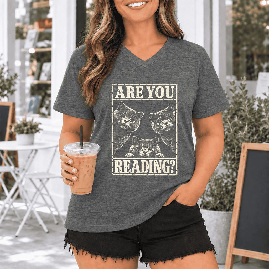 ARE YOU READING? British Shorthair Ultra-Soft V-Neck | Cat Lover Gift Deep Heather