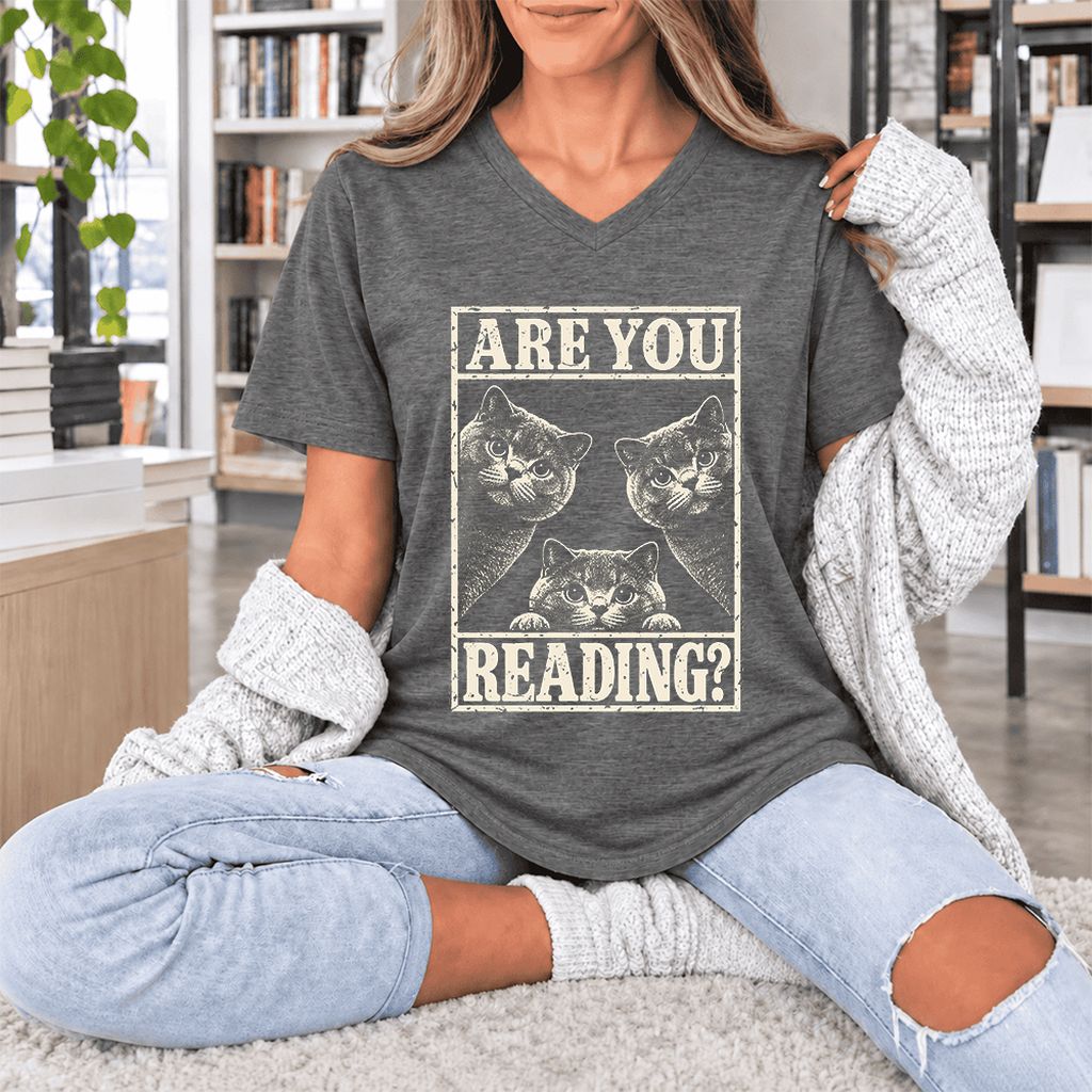 ARE YOU READING? British Shorthair Ultra-Soft V-Neck | Cat Lover Gift Deep Heather