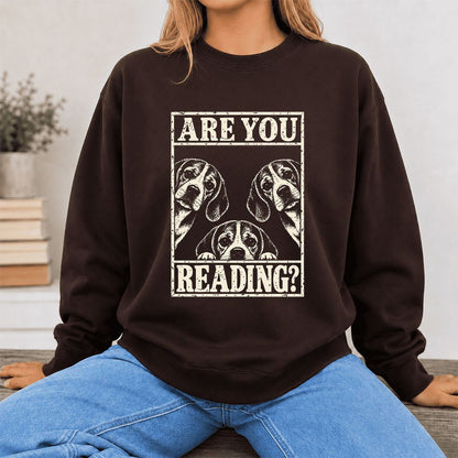 ARE YOU READING Beagle Printed Sweatshirt | Dog Mom Reader Gift Dark Chocolate