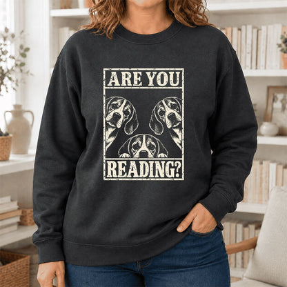 ARE YOU READING Beagle Printed Sweatshirt | Dog Mom Reader Gift Dark Heather