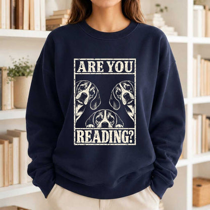 ARE YOU READING Beagle Printed Sweatshirt | Dog Mom Reader Gift Navy