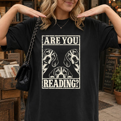 ARE YOU READING Beagle Printed T-Shirt | Dog Mom Reader Gift Black