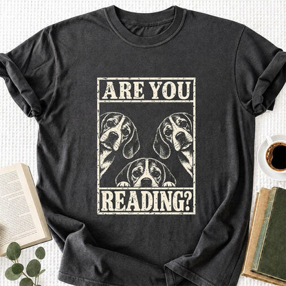 ARE YOU READING Beagle Printed T-Shirt | Dog Mom Reader Gift Dark Heather