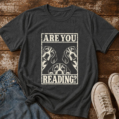 ARE YOU READING Beagle Printed T-Shirt | Dog Mom Reader Gift Dark Heather