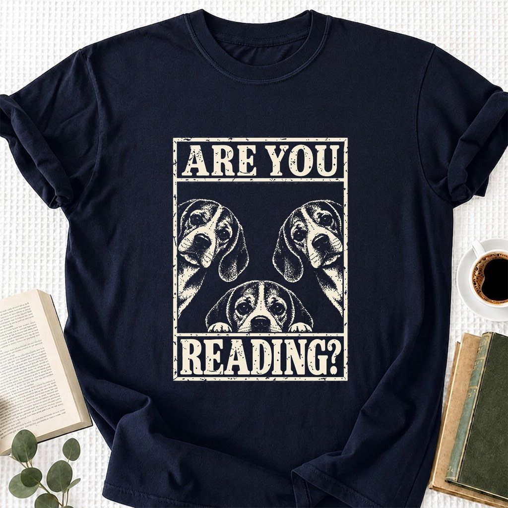 ARE YOU READING Beagle Printed T-Shirt | Dog Mom Reader Gift Navy