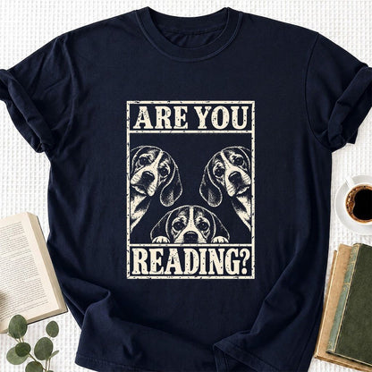 ARE YOU READING Beagle Printed T-Shirt | Dog Mom Reader Gift Navy