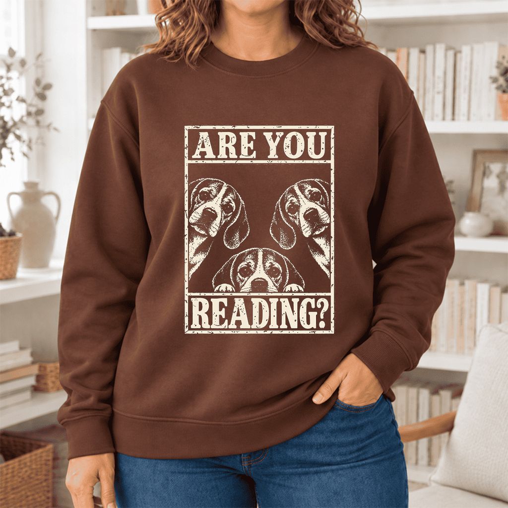 Are You Reading Beagle Softstyle Sweatshirt | Dog Lover Reader Gift Cocoa
