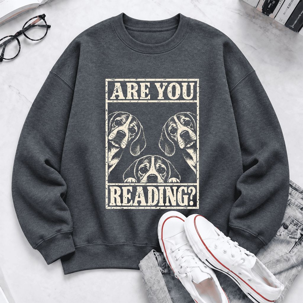 Are You Reading Beagle Softstyle Sweatshirt | Dog Lover Reader Gift Dark Heather