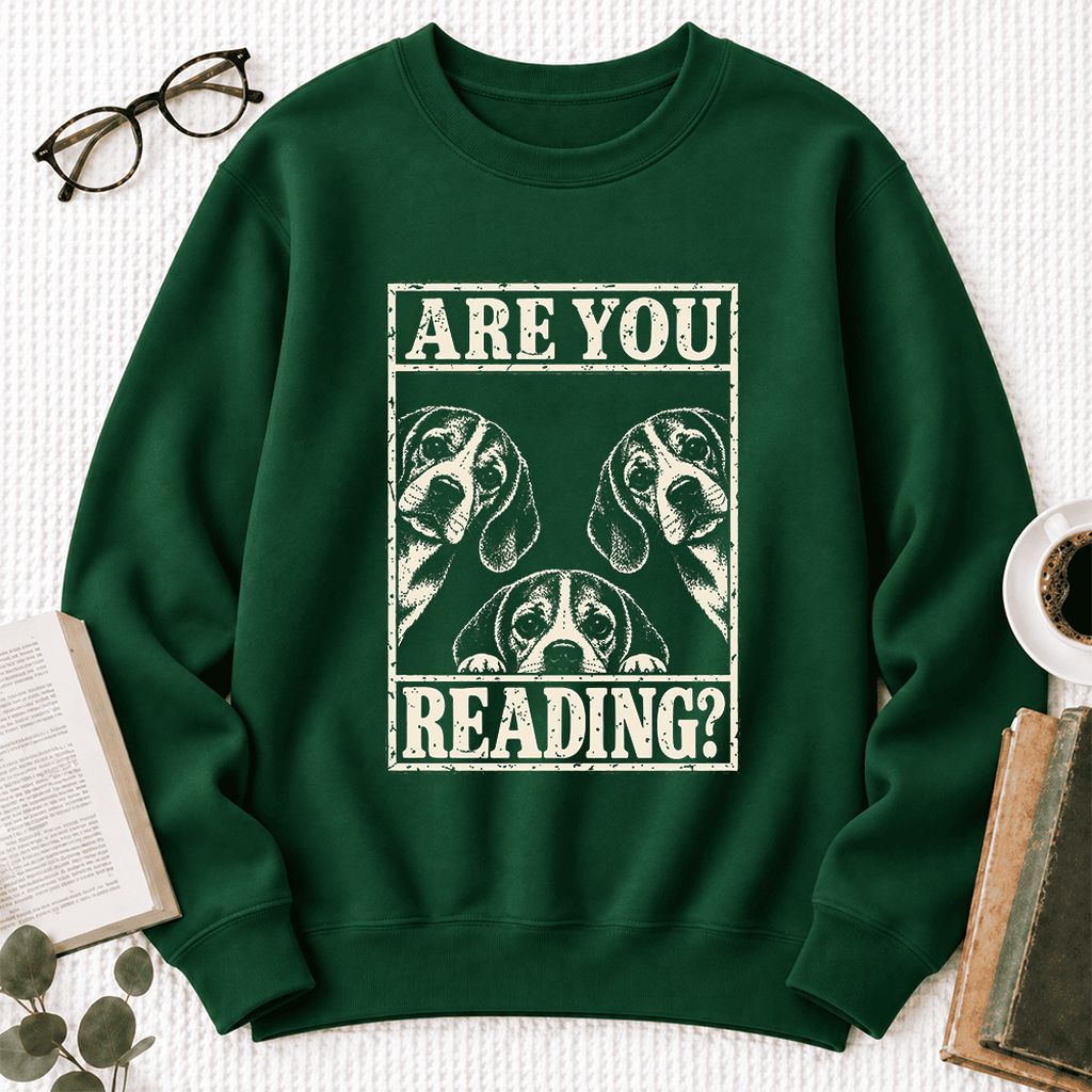 Are You Reading Beagle Softstyle Sweatshirt | Dog Lover Reader Gift Forest Green