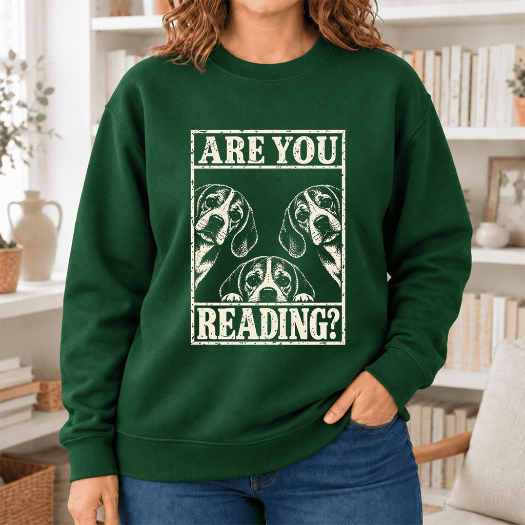Are You Reading Beagle Softstyle Sweatshirt | Dog Lover Reader Gift Forest Green