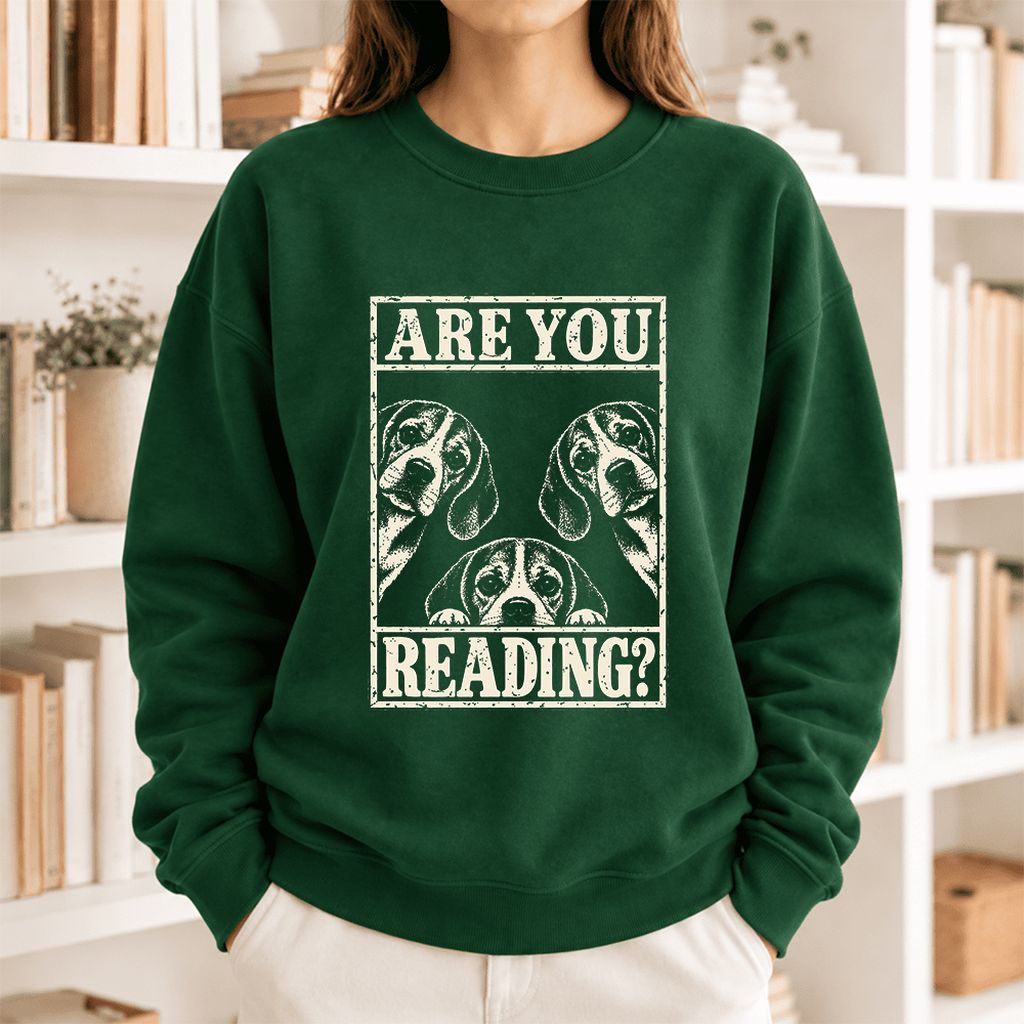 Are You Reading Beagle Softstyle Sweatshirt | Dog Lover Reader Gift Forest Green