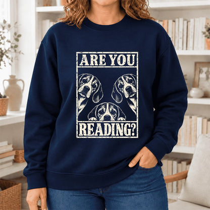 Are You Reading Beagle Softstyle Sweatshirt | Dog Lover Reader Gift Navy